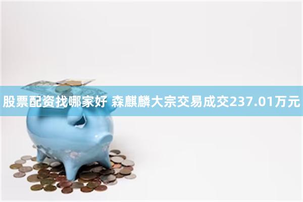 股票配资找哪家好 森麒麟大宗交易成交237.01万元