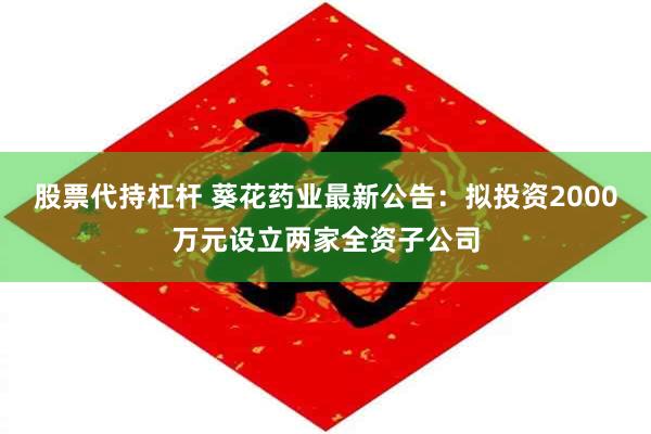 股票代持杠杆 葵花药业最新公告：拟投资2000万元设立两家全资子公司