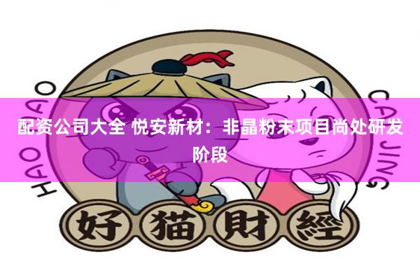 配资公司大全 悦安新材：非晶粉末项目尚处研发阶段
