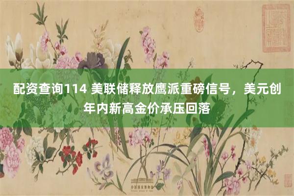 配资查询114 美联储释放鹰派重磅信号，美元创年内新高金价承压回落