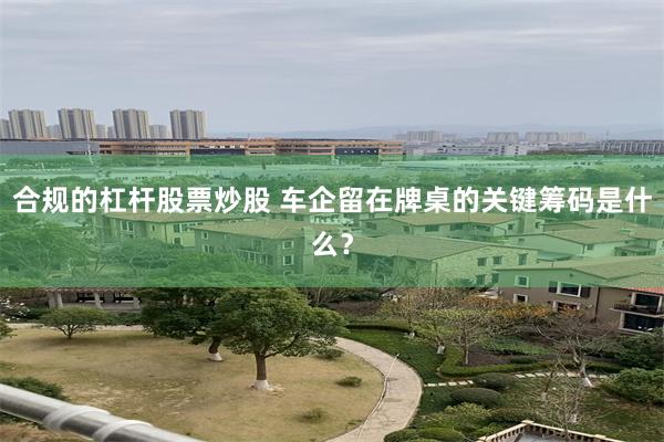 合规的杠杆股票炒股 车企留在牌桌的关键筹码是什么？